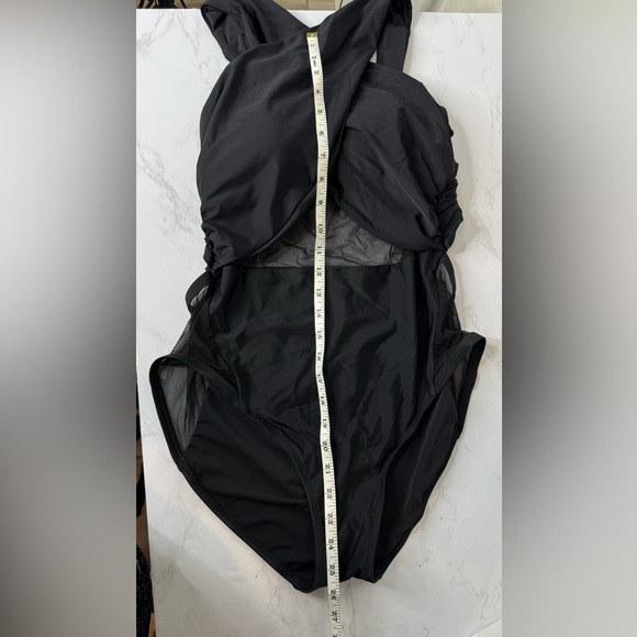 Swimsuits For All Black‎ Halter One Piece Ruched Mesh Side Cutouts Sz 14 - Picture 8 of 10